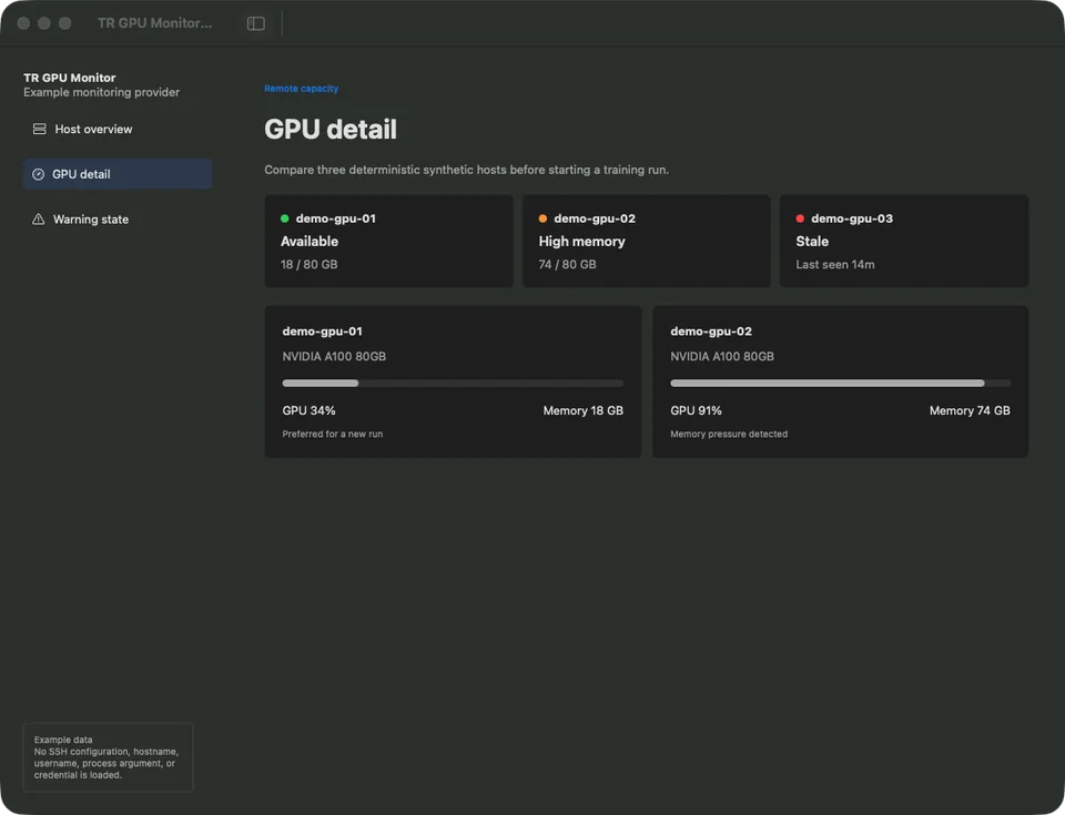 TR GPU Monitor comparison of two demo A100 hosts.